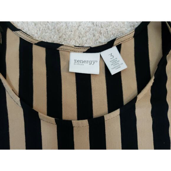 Zenergy Chico's~Woman Sz 3 (XL)~Cold Shoulder Vertical Stripe Knit Tunic Blouse - Picture 4 of 12